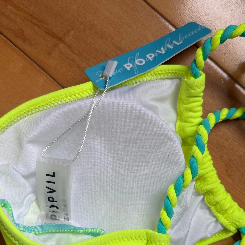 Brand NEW with Tag One Piece Swimsuit in Bright Yellow and Aqua - Picture 2 of 4